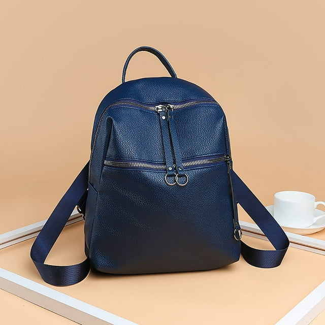 YOPTOP Women Backpack Tide Bag Wild Soft Leather Student Bag Simple Backpack,blue