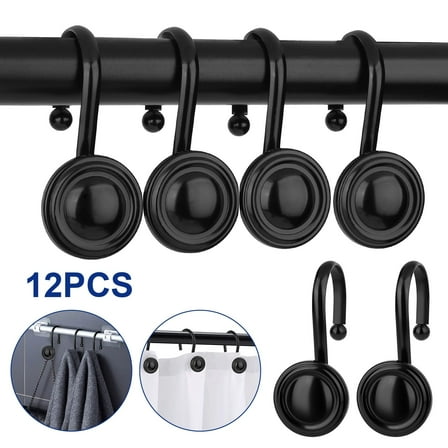 12pcs Shower Curtain Hooks, EEEkit Stainless Steel Vintage Decorative Shower Curtain Rings, Rustproof Shower Hooks for Bathroom Shower Rods Curtains, Black