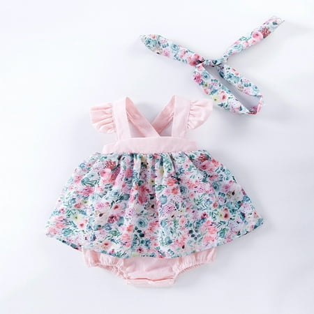 

CHUOU Toddler Girl Spring Summer Outfits Sleeveless Dress Romper Jumpsuit Bodysuit With Headband
