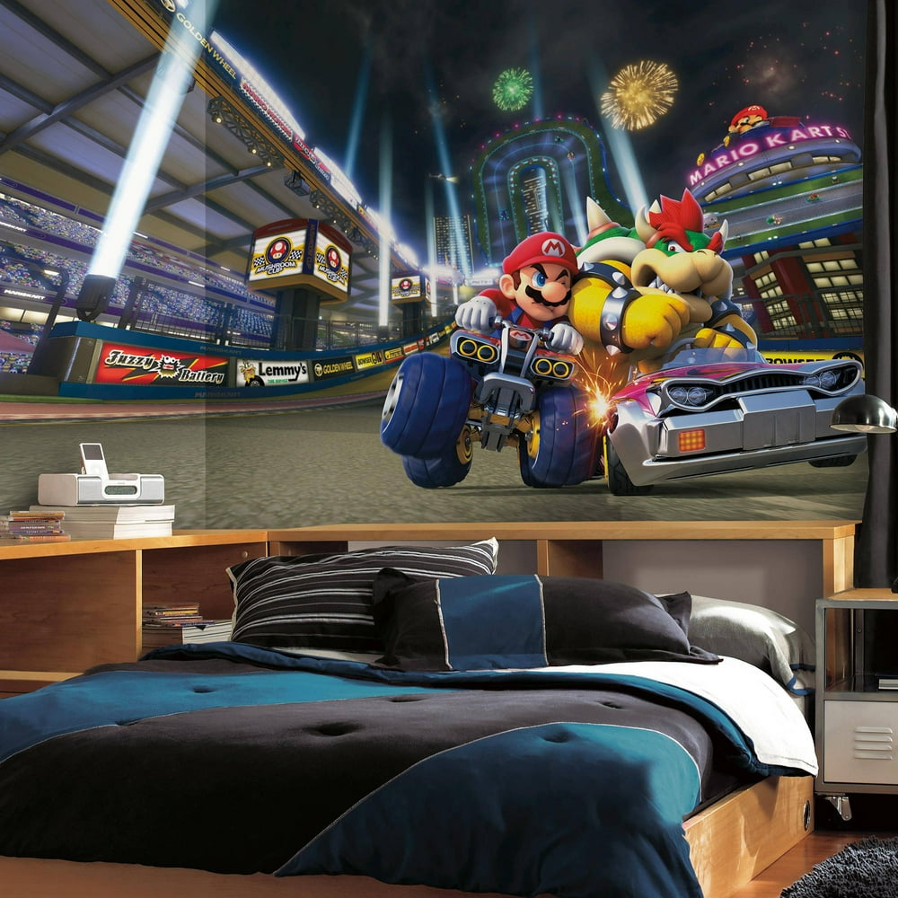 RoomMates Mario Kart 8 XL Chair Rail Prepasted Mural, 6' x 10.5', Ultra