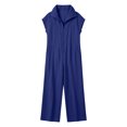 thumbnail image 4 of Women's Lightweight Stand Collar Zip Up Jumpsuits Short Sleeve Baggy Wide Leg Palazzo Rompers with Pockets Daily Casual Overalls Blue, 4 of 6
