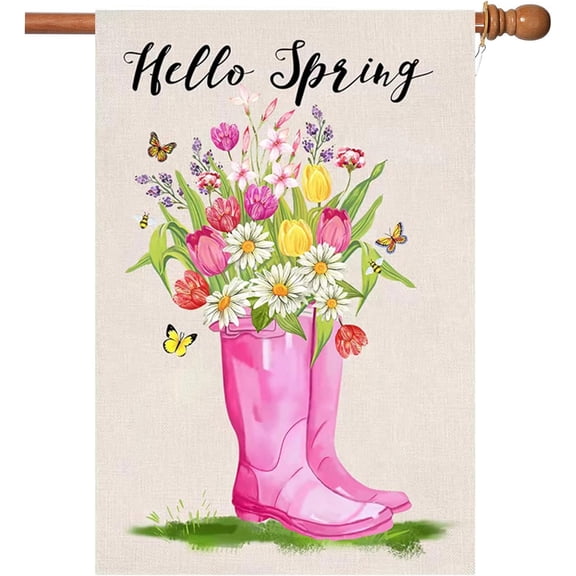 Hello Spring Flag,Spring Garden Flag Double Sided Welcome Burlap Seasonal House and Bird Summer House Flags 28x40 Inch Summer Garden Flag Outdoor Decor for Homes,Gardens,Patio or Lawn with 2 Grommets