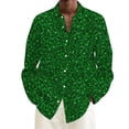 thumbnail image 2 of IWRICH Men's Sparkle Dress Shirt Funny Long Sleeve Printed Casual Shirt Fashion Carnival Button down Holiday Party Tops Dark Green L, 2 of 4