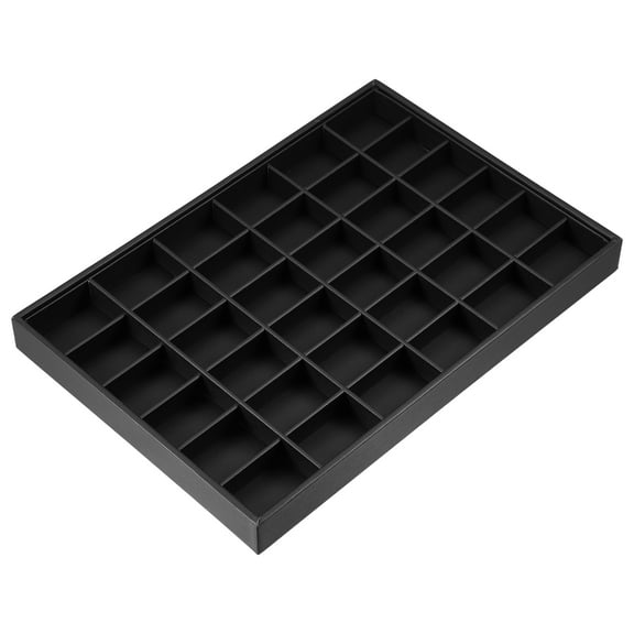 Unique Bargains PU Leather 36 Grid Stackable Jewelry Tray Jewelry Drawer Trays Showcase for Bracelets Earrings Black