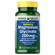 (3 pack) Spring Valley Magnesium Glycinate 200 mg Capsules, Supports Bone & Joint Health