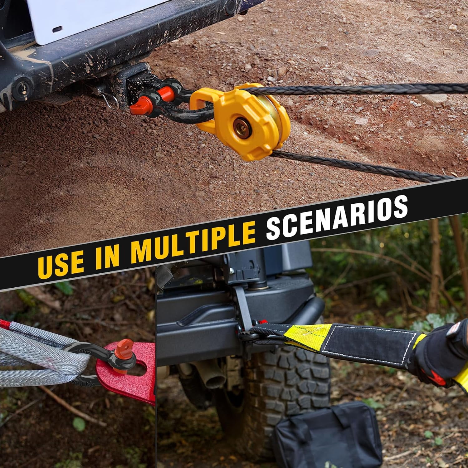 Nilight 4 Pack Small Shackles 1/2" D-Ring Shackle 2 Ton (4409 lbs) Capacity Heavy Duty off Road Recovery Shackle Kit for Cars and Other Applications for Tie Downs, Black Red