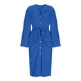 thumbnail image 4 of Efsteb Women's wear to Work Dresses Casual Roll Up Long Sleeve Shirt Dress Button Lapel Front Split Dresses with Belt (Blue,S), 4 of 6