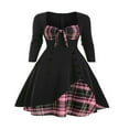 thumbnail image 1 of CNKOO Women‘s Spring Autumn Patchwork Dress Long Sleeve Square Neck Plaid Zipper A-Line Dress, 1 of 5