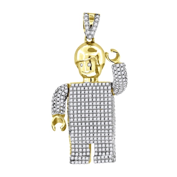 925 Sterling Silver Yellow-tone Mens Cubic Zirconia Robot Charm Pendant 52.8x28.6mm Wide Necklace for Men