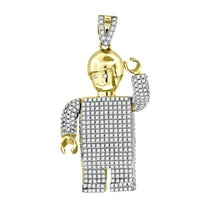 925 Sterling Silver Yellow-tone Mens Cubic Zirconia Robot Charm Pendant 52.8x28.6mm Wide Necklace for Men