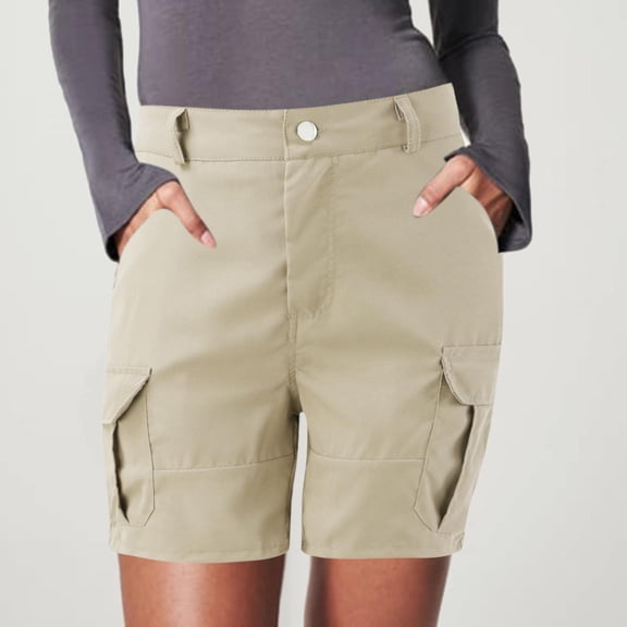 Ediodpoh Pants for Women Shorts for Women Womens Shorts for Summer Shorts Solid Color Pocket Cargo Pants Casual High Waist Hot Pants Women's Shorts Beige XXL
