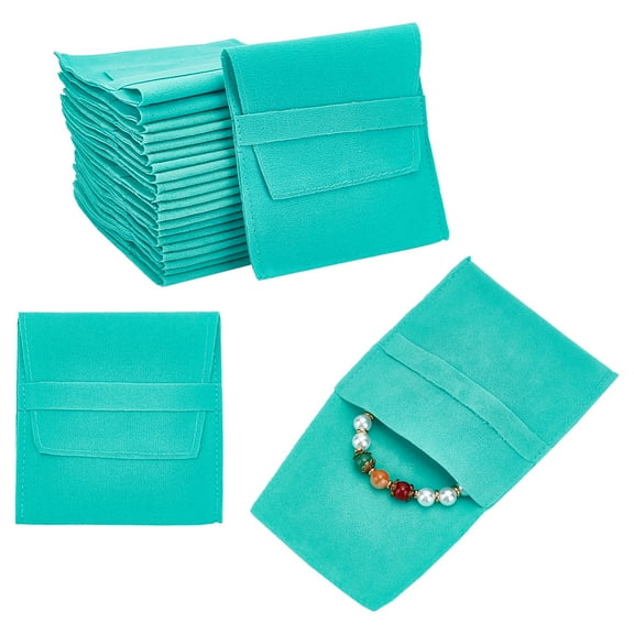 Velvet Jewelry Flap Pouches Folding Envelope Bag for Earrings Bracelets Necklaces Packaging Rectangle Turquoise 9.6x9x0.25cm