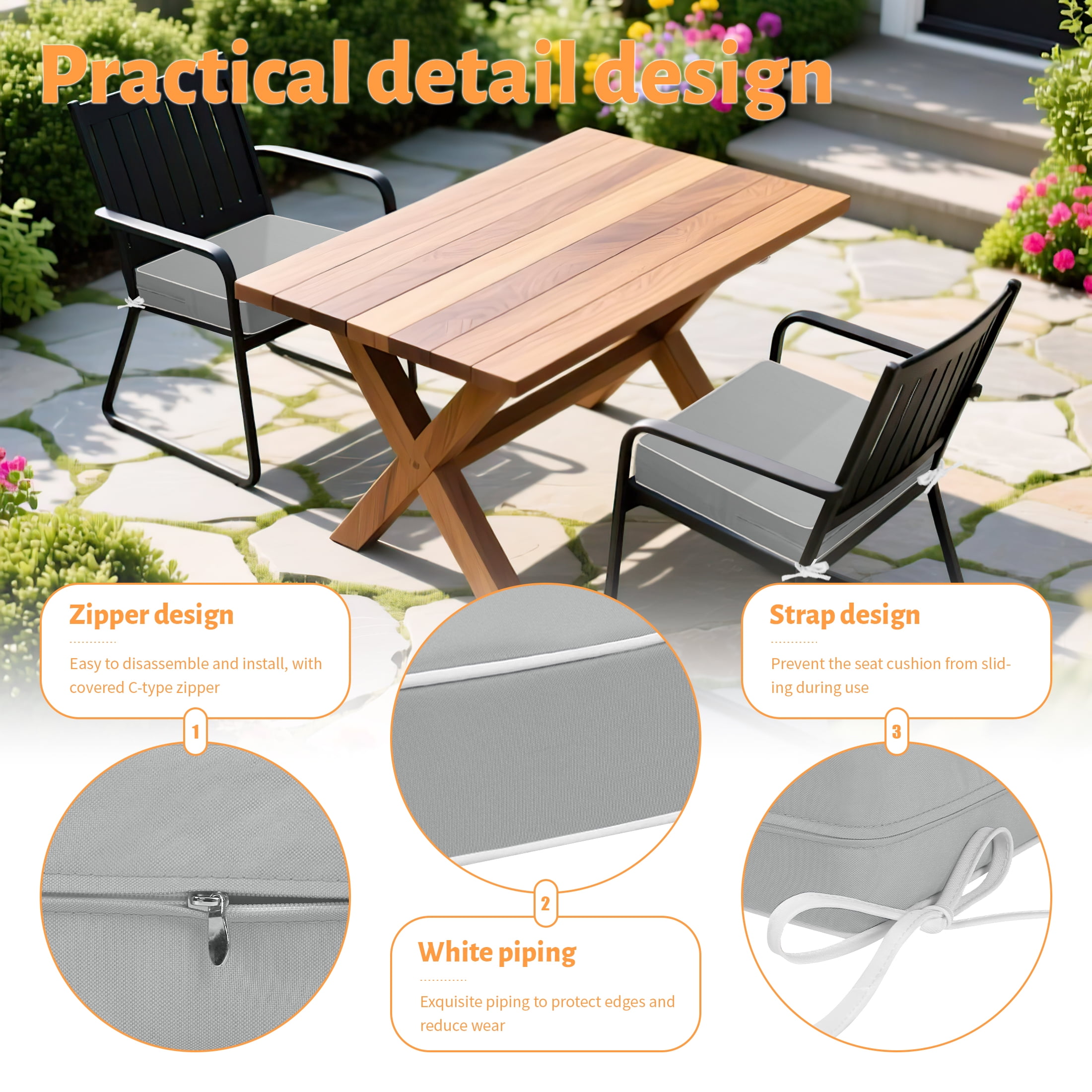 ROFIELTY 2-Pack Outdoor Chair Cushions 19x19, Waterproof & UV Resistant Patio Seat Pads with Removable Washable Cover, 3 Inch Thick All-Weather Cushions for Wicker Furniture, Gray