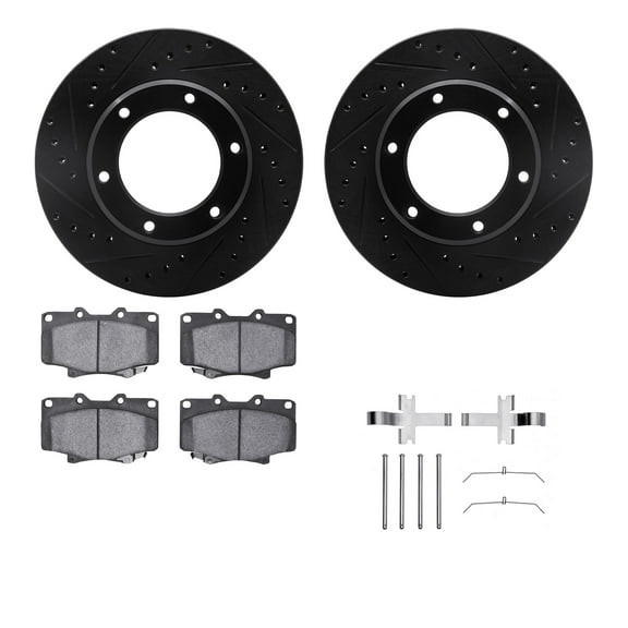 Dynamic Friction Company Front Brake Rotors-Drilled and Slotted-Black with 5000 Advanced Brake Pads includes Hardware 8512-76088