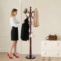 SDJPOI Solid Coat Rack Freestanding with 14 Hooks, Natural Birch Wood Coat stands with Sturdy Round Base, Heavy-duty Tree Coat Hanger Standing for Entryway Hallway Bedroom