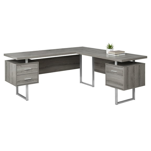 HomeRoots 71" x 71" x 30" Dark Taupe  Silver  Particle Board  Hollow Core  Metal   Computer Desk - 333469