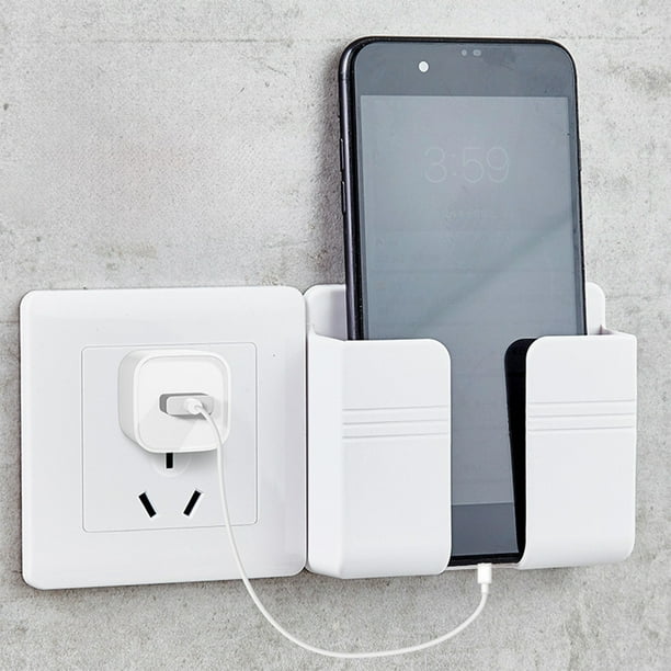 Rack de almacenamiento de teléfono montado en la pared | Soporte de control remoto de plástico | Soporte de carga junto a la cama | Organizador de Cocina de Baño | Blanco 9x10x3cm | Diseño moderno