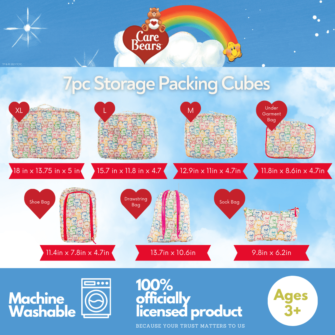 Care Bears 7 Piece Packing Travel Cubes, Organizational Storage