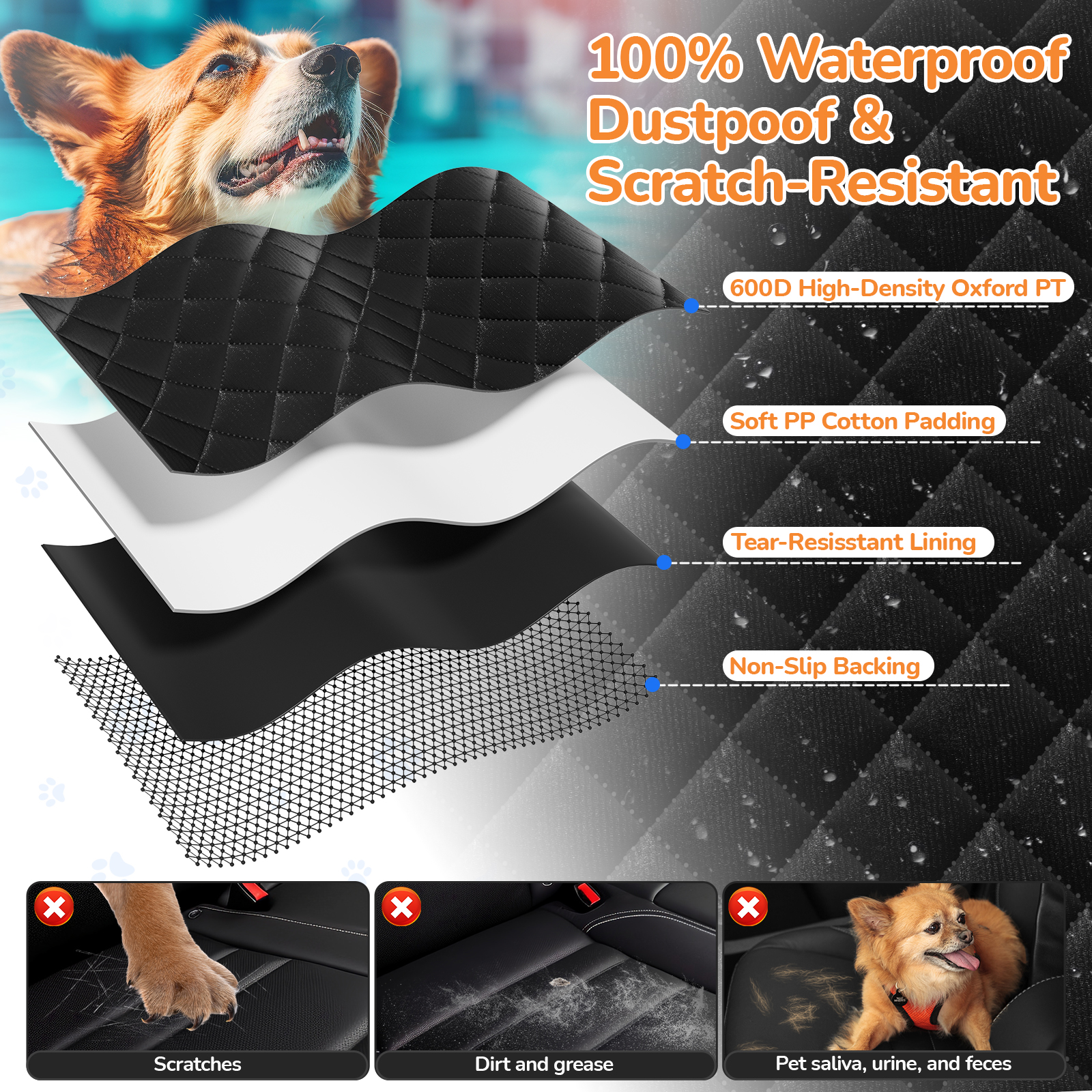 Lakwar Dog Car Seat Cover, Waterproof Hammock, Black photo 6