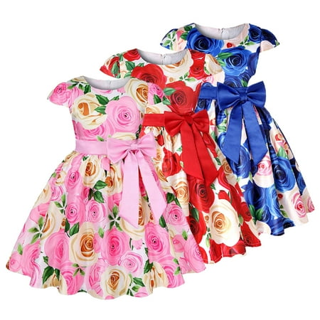 

YTDSCS Baby Kids Toddler Printed Princess Dress for Girls Short Sleeve Girls Dresses Little Girls New Bow A Line Dress Tutu Dresses for 2-8Y
