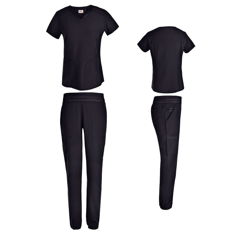 Women's 4 Way Stretch Top with Tapered Leg Scrub Pants 
