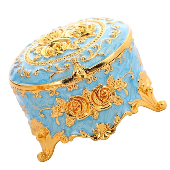Vintage Enameled Jewelry Storage Box Elegant Desktop Organiser For Rings Earrings Necklaces with Secure Closure