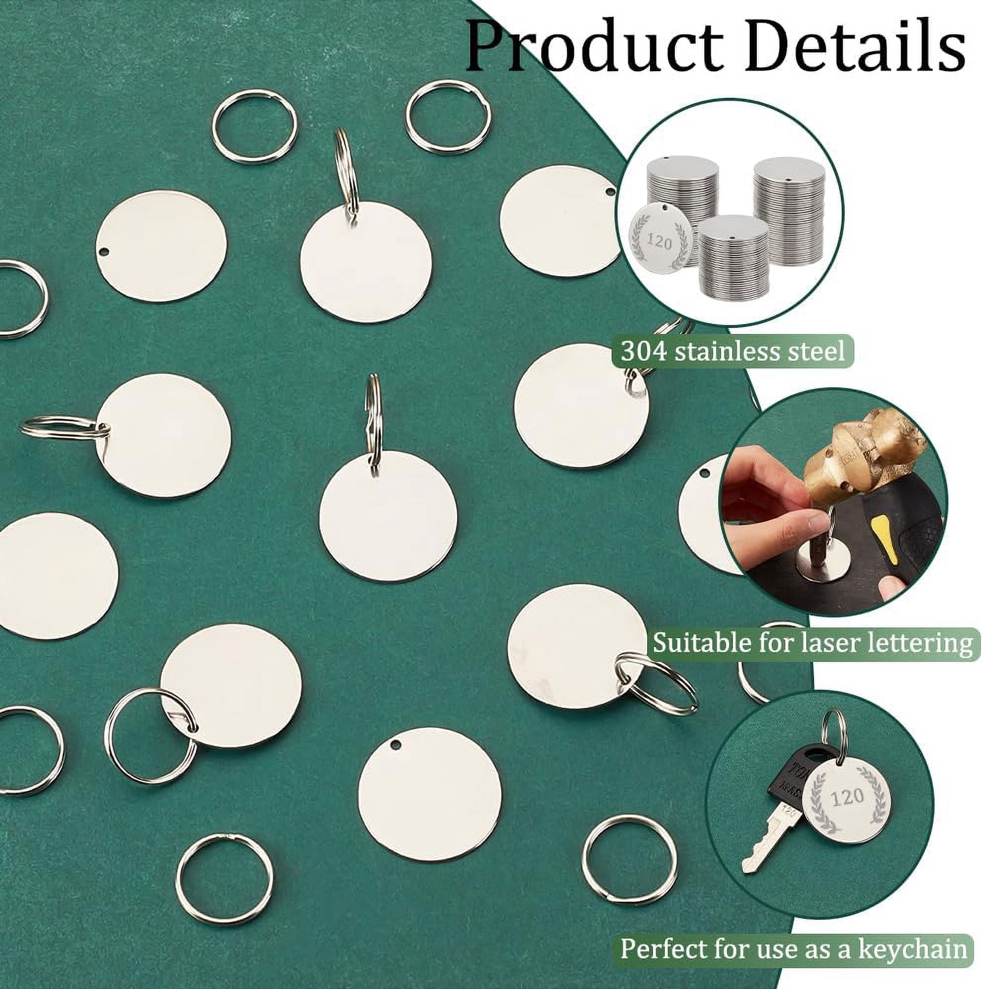 120Pcs Metal Engraving Blanks 1.2 Inch Stainless Steel Stamping Blanks with Key Rings Round Blank Tags Metal Tags with Holes Stamping Tag Pendants for DIY Crafts Necklace 1box