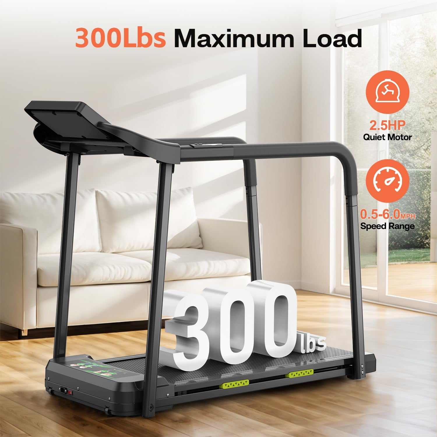 Walking Pad Treadmill for Seniors, Foldable with Safe Design, Large LED Display, Long Handrail for Balance