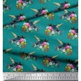 thumbnail image 3 of Soimoi Green Rayon Fabric Leaves,Floral & American Robin Bird Print Fabric by The Yard 56 Inch Wide, 3 of 3