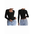 thumbnail image 3 of Womens Long Sleeve Shirts Square Neck Tops Ribbed Knit Teen Girls Crop Tops Fall Fashion Clothes Black S, 3 of 8
