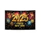 thumbnail image 1 of 2025 Pancarta decorativa de Año Nuevo, 115 x 180 cm, tela de poliéster, fondo festivo para fiestas con anillas metálicas, 1 of 3