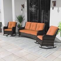 MeetLeisure 3 Pieces Outdoor Furniture Patio Furniture Set with Two Rocking Chairs,One 3-Seat Sofa, Orange