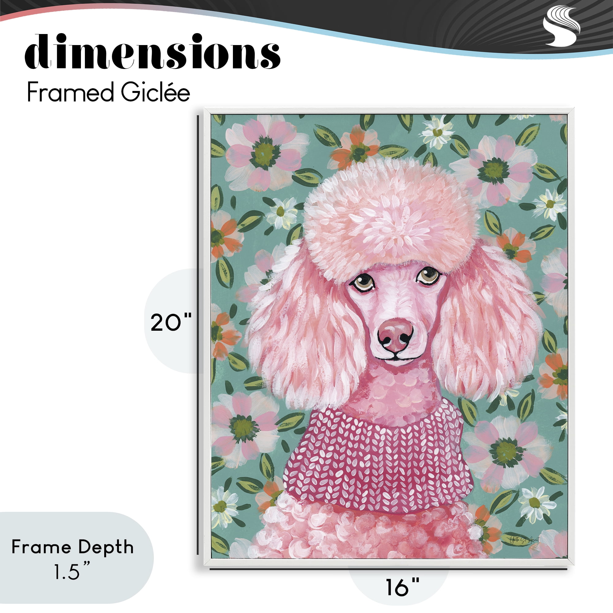 Stupell Industries Floral Poodle In Pink White Framed Giclee Art, design by Yvette St. Amant