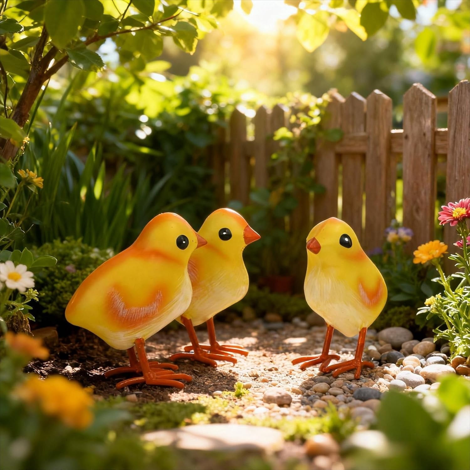 ANHXN Rooster Decor Metal Chicken Yard Art Garden Chick Statues Outdoor Figurines Easter Decoration