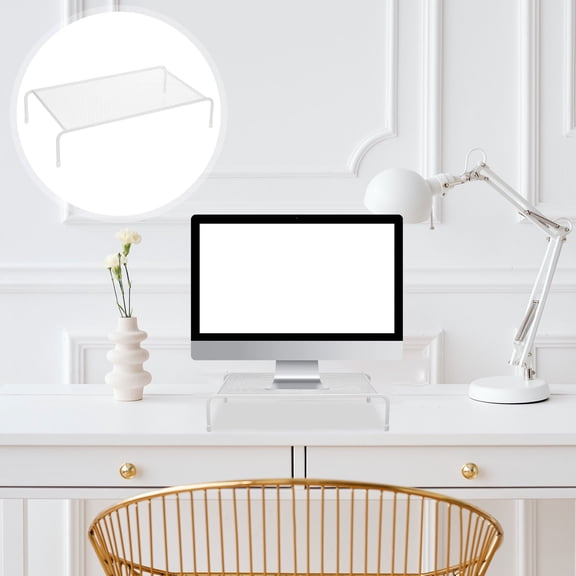 ELAYARD White Iron Monitor Riser Stand with Single Layer Organizer for Desktop Computer Workspace