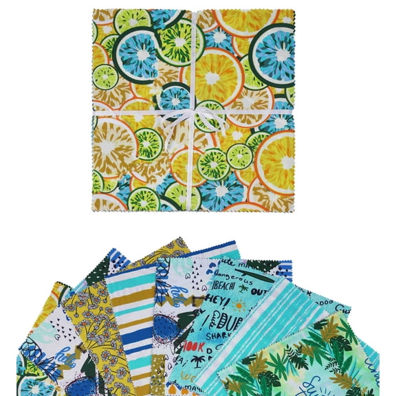 Soimoi Precut 10-inch Summer Prints Cotton Fabric Bundle Quilting Squares Charm Pack DIY Patchwork Sewing Craft- Multicolor