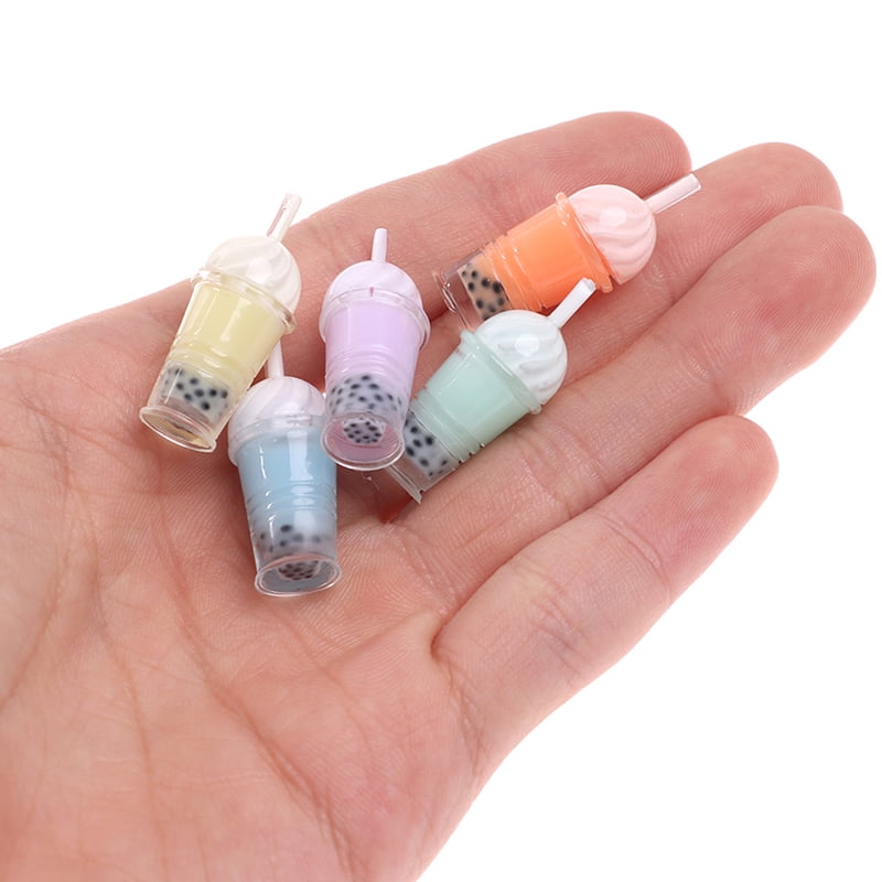 Buytra 5pcs 1/12 Miniature Dollhouse Bubble Tea Model Drinks Doll Food