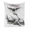 thumbnail image 1 of Halloween Soft Flannel Fleece Throw Blanket, Dead Skull Skeleton out of the Grave and Flying Bat Hand Drawn Spooky Picture, Cozy Plush for Indoor and Outdoor Use, 70" x 90", Black White, by Ambesonne, 1 of 6
