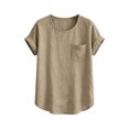 thumbnail image 4 of Womens Cotton Linen Tunic T Shirts Short Sleeve Round Neck Soft Loose Fit Shirts Summer Casual Tops with Pocket Beige, 4 of 4