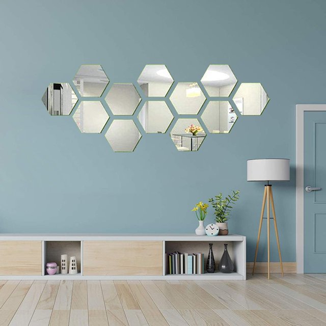 12 Uds espejo acrílico pegatinas de pared espejos extraíbles calcomanía de pared geométrico hexágono pegatina de pared para el hogar dormitorio decoración para sala de estar Vhermosa GX-366