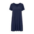 thumbnail image 7 of Efsteb Women's V-Neck Short Sleeve T-Shirt Dress Side Pocket Fitted Waist Mini Length Summer Casual Solid Color Everyday Dress (Navy,M), 7 of 7