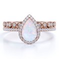 thumbnail image 1 of JeenMata Anillo de Bodas Vintage de 1,50 Uds con Halo de Ópalo de Fuego y Moissanita en Forma de Pera Engastado en Oro Rosa de 18 K sobre Plata, 1 of 6