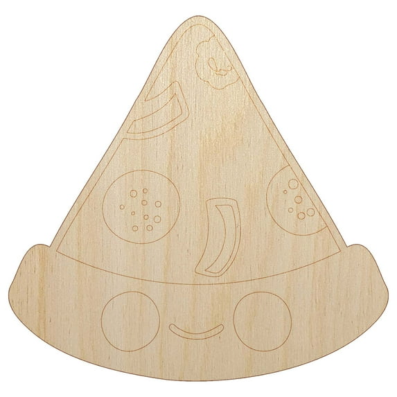 Deliciously Kawaii Chibi Pizza Slice Wood Shape Unfinished Piece Cutout Craft DIY Projects - 6.25 Inch Size - 1/4 Inch Thick