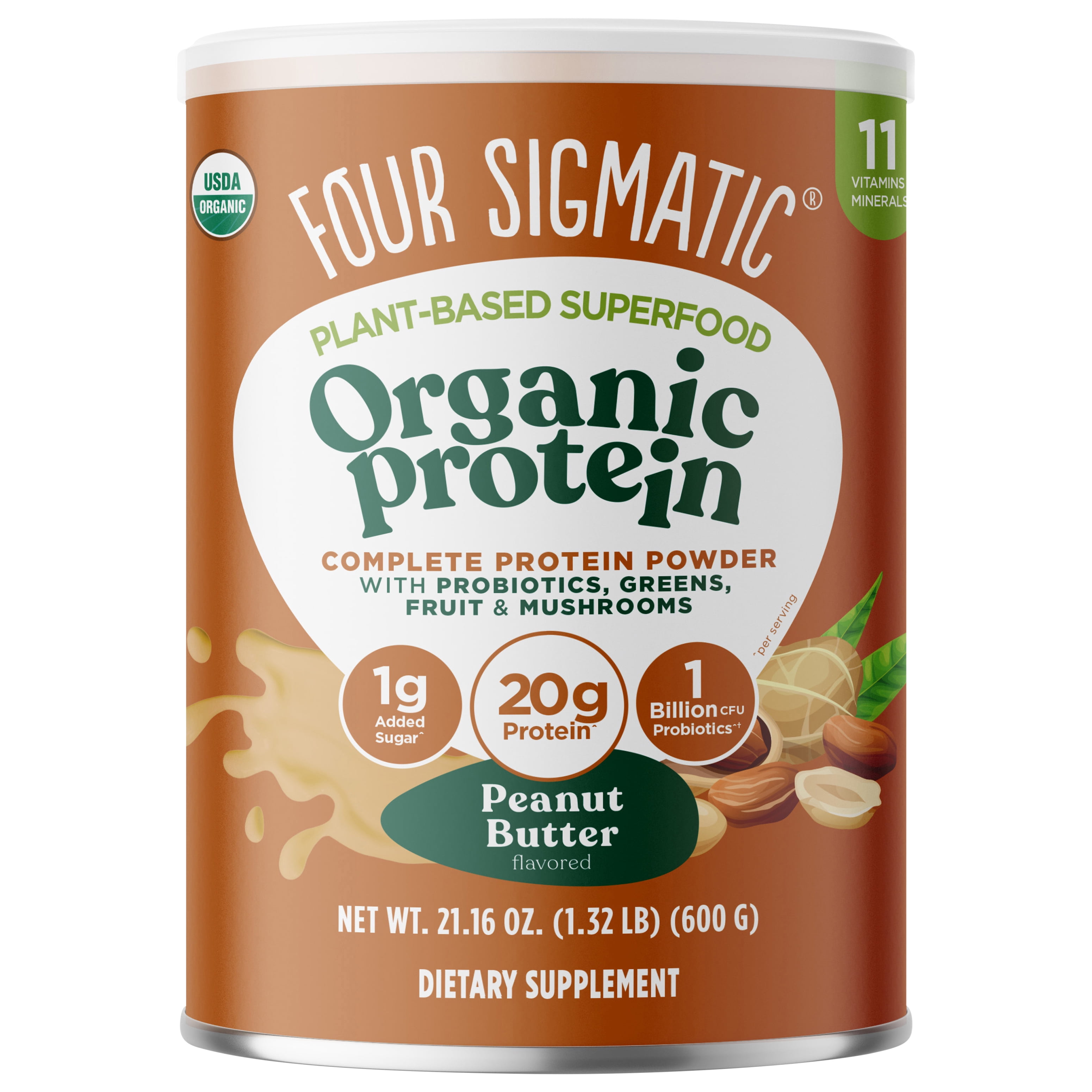 Four Sigmatic Plant-Based Peanut Butter Organic Complete Protein 21.16 oz