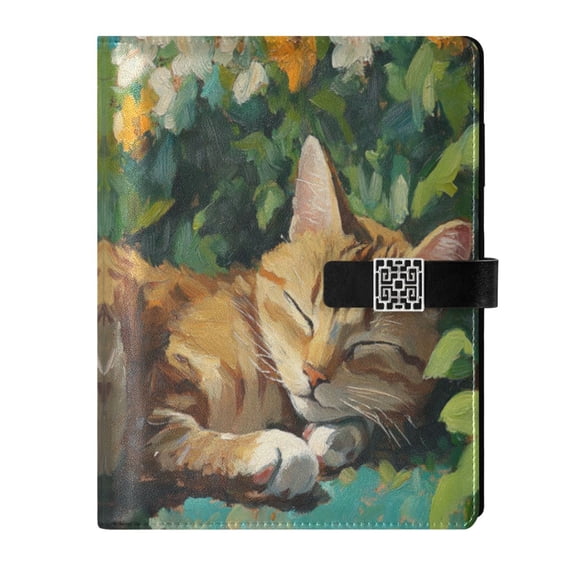 Leather Planner Leather Notebook Notebook Journal Binder Design Pen Pocket Design Convenient for Storage Garden Sleeping Cat