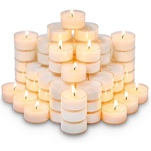 50 Velas Naturales Sin Fragancia, 8 Horas de Duración, Velas de Té Sin Aroma para Bodas, Navidad, Halloween y Decoración de Hogar (50, Blanco-8 horas)