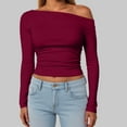 thumbnail image 2 of GEWSEY Womens Off The Shoulder Tops Long Sleeve Going Out Basic Shirts Cute Y2K Fall Trendy Fashion 2025 (Wine, L), 2 of 7