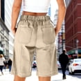 thumbnail image 7 of Hurxie Bermuda Shorts for Women Knee Length High Waisted Cotton Elastic Waist Summer Dressy Casual Long Chino Shorts Khaki,3XL, 7 of 7