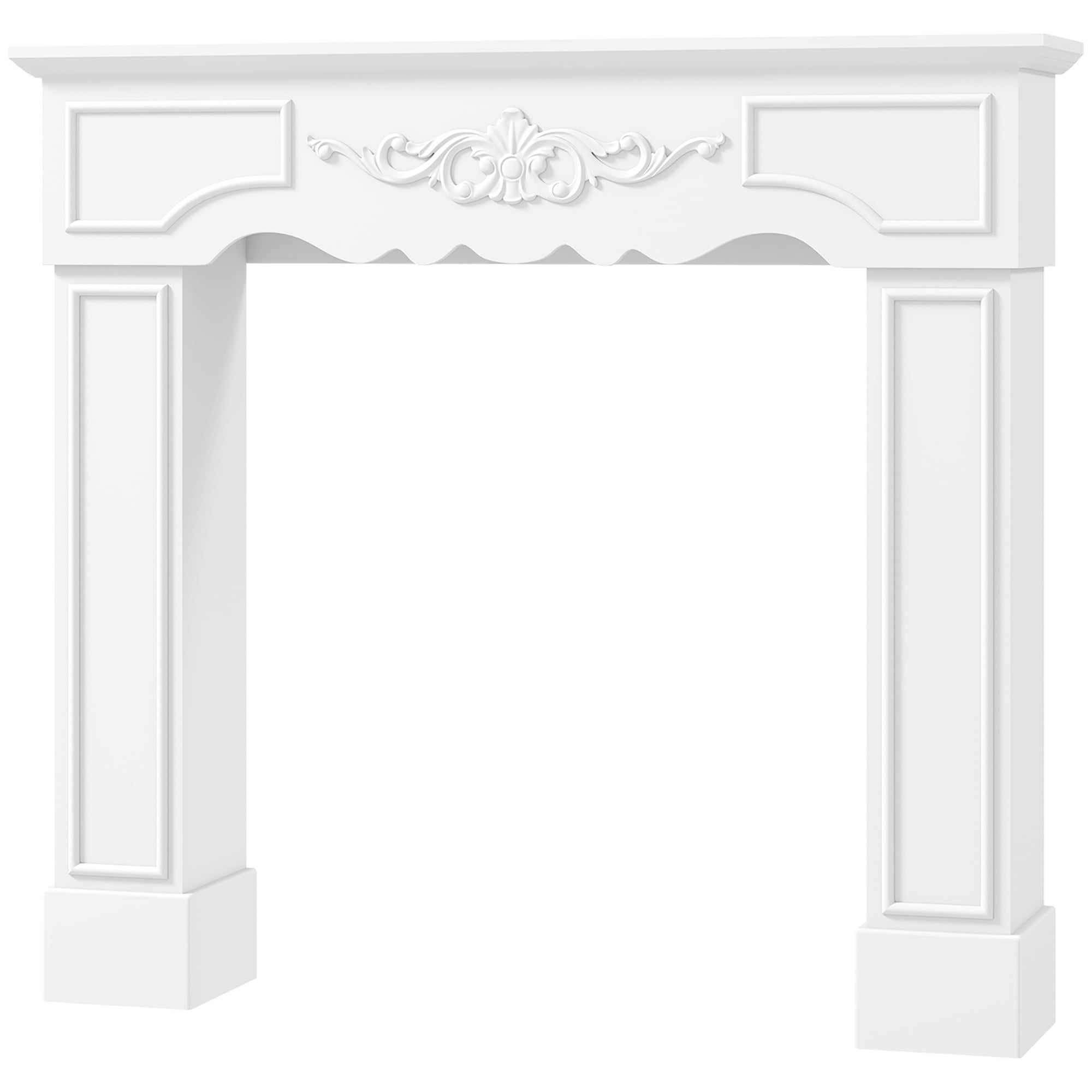 LiviNest Fireplace Mantel for Electric Fireplaces: Baroque Style Freestanding Surround - White Painted Fir Wood & MDF Construction for Historic Home Restoration with Anti-Tipping Kit & Decorative Top