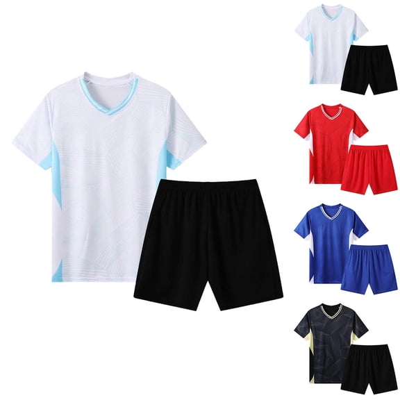 2 Pack Boys' Soccer Jerseys, Quick Dry Athletic Short Sleeve V Neck T-Shirts for Youth Kids, Performance Tops Activewear Size 2XS-XL White